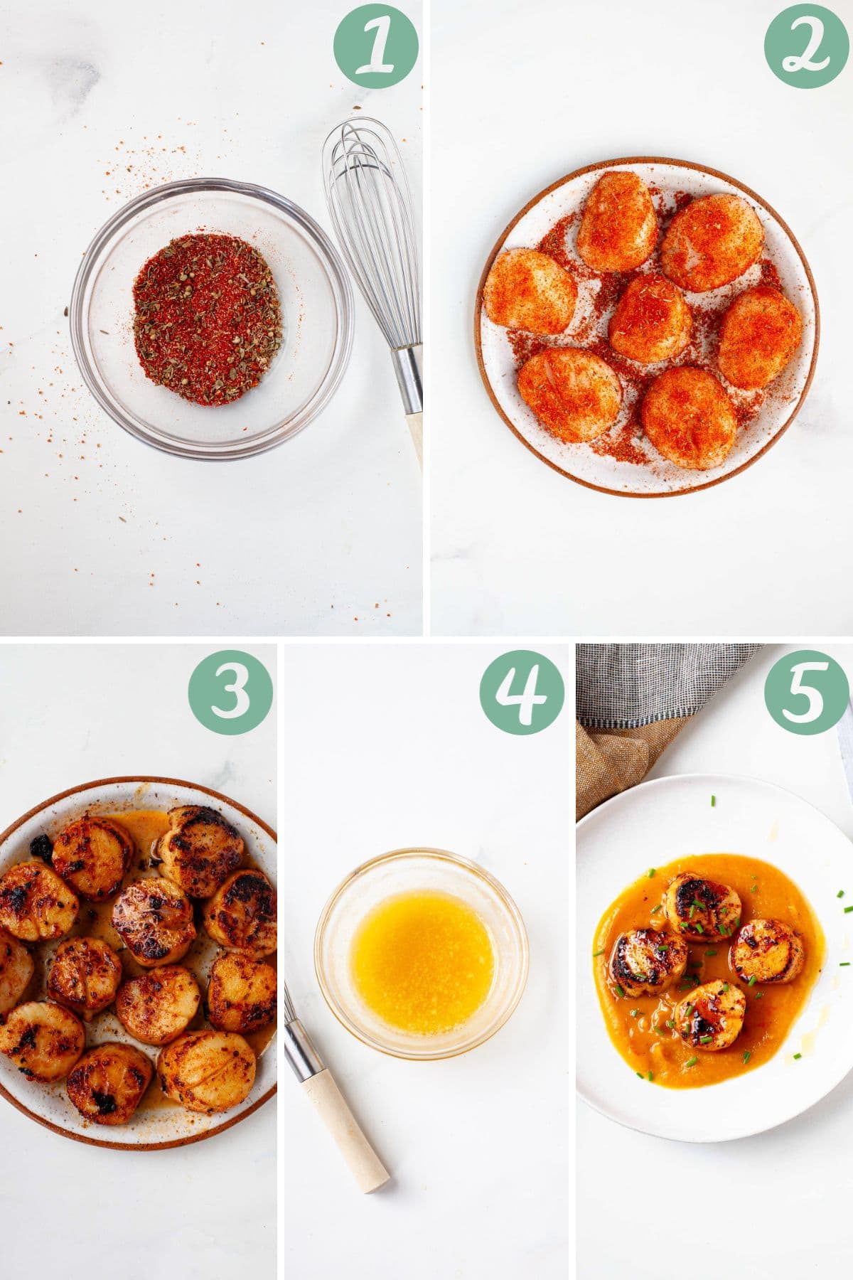 step by step graphic on how to make blackened scallops
