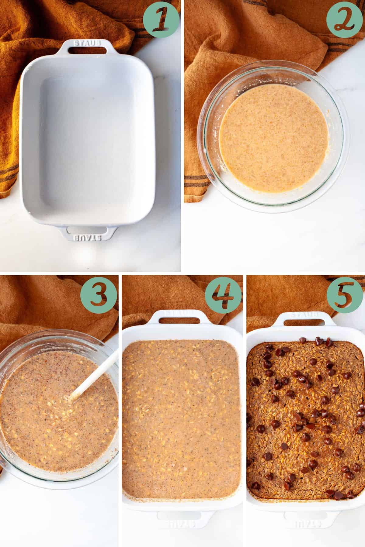 step by step graphic on how to make peanut butter baked oatmeal