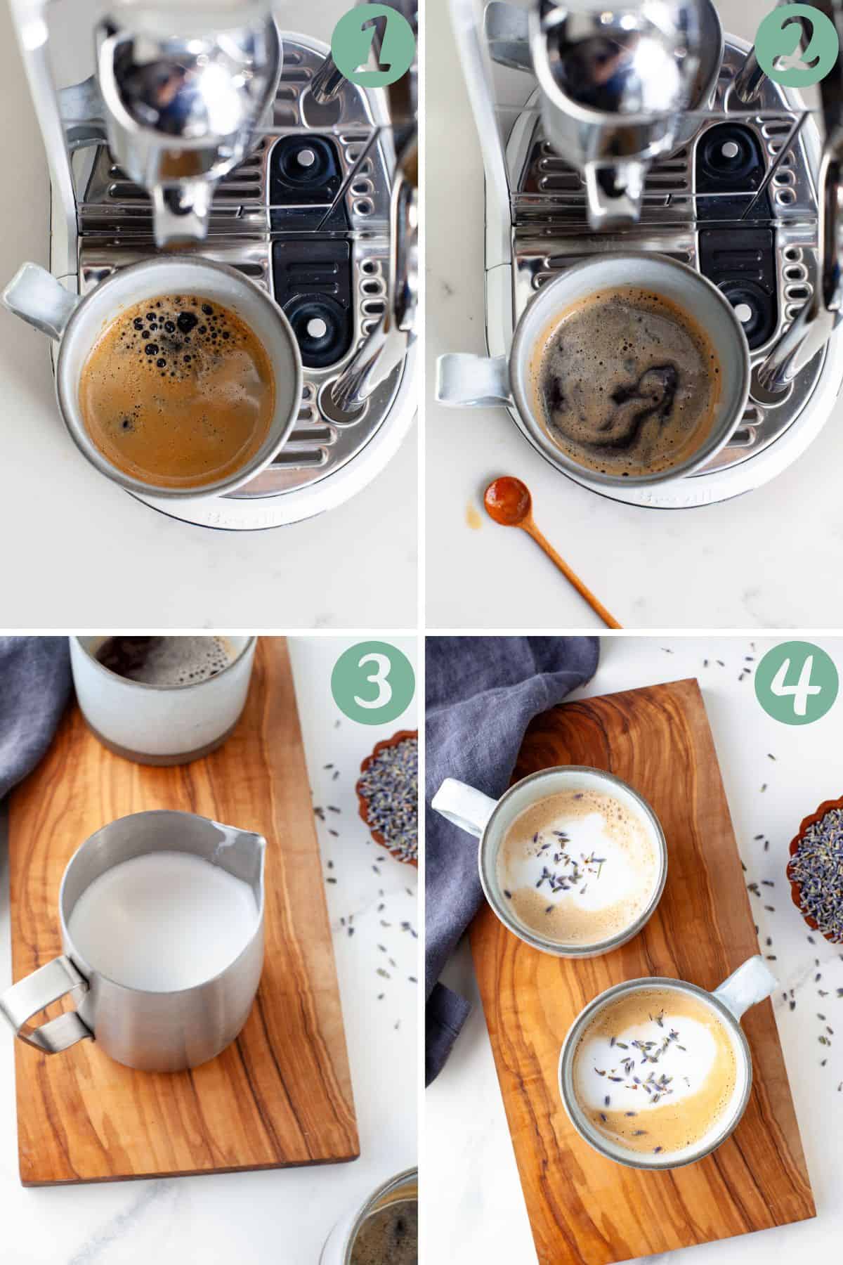 step by step graphic of how to make lavender latte.