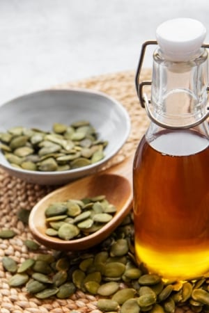 seed oil in a glass jar